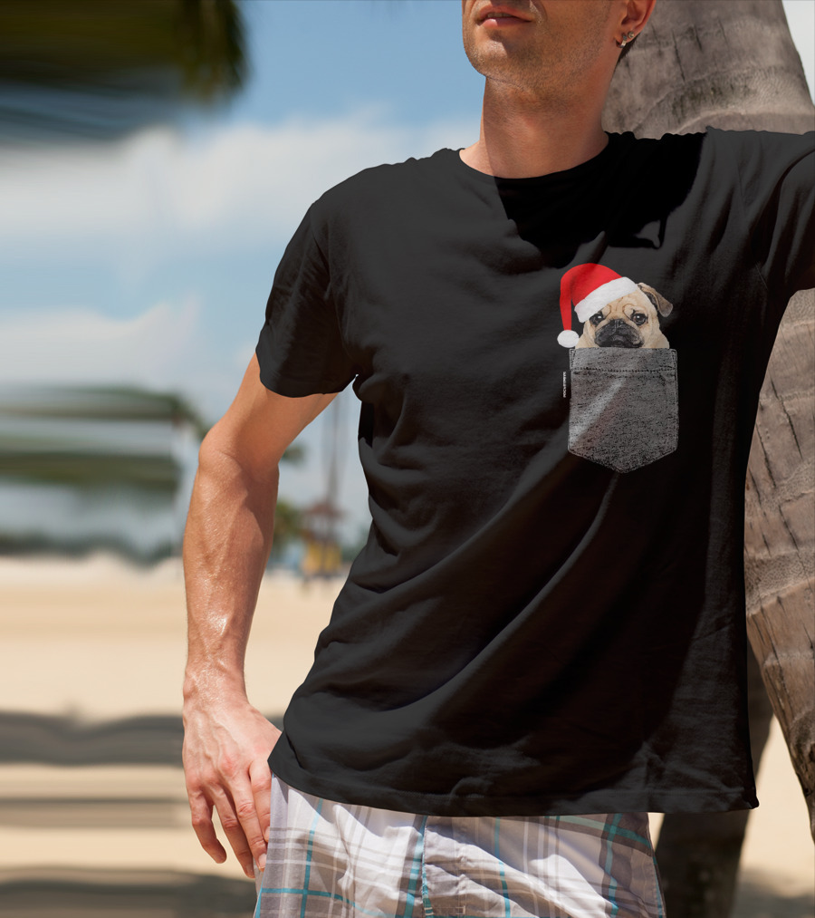 Dog In Your Pocket Pug Santa Hat T-Shirt
