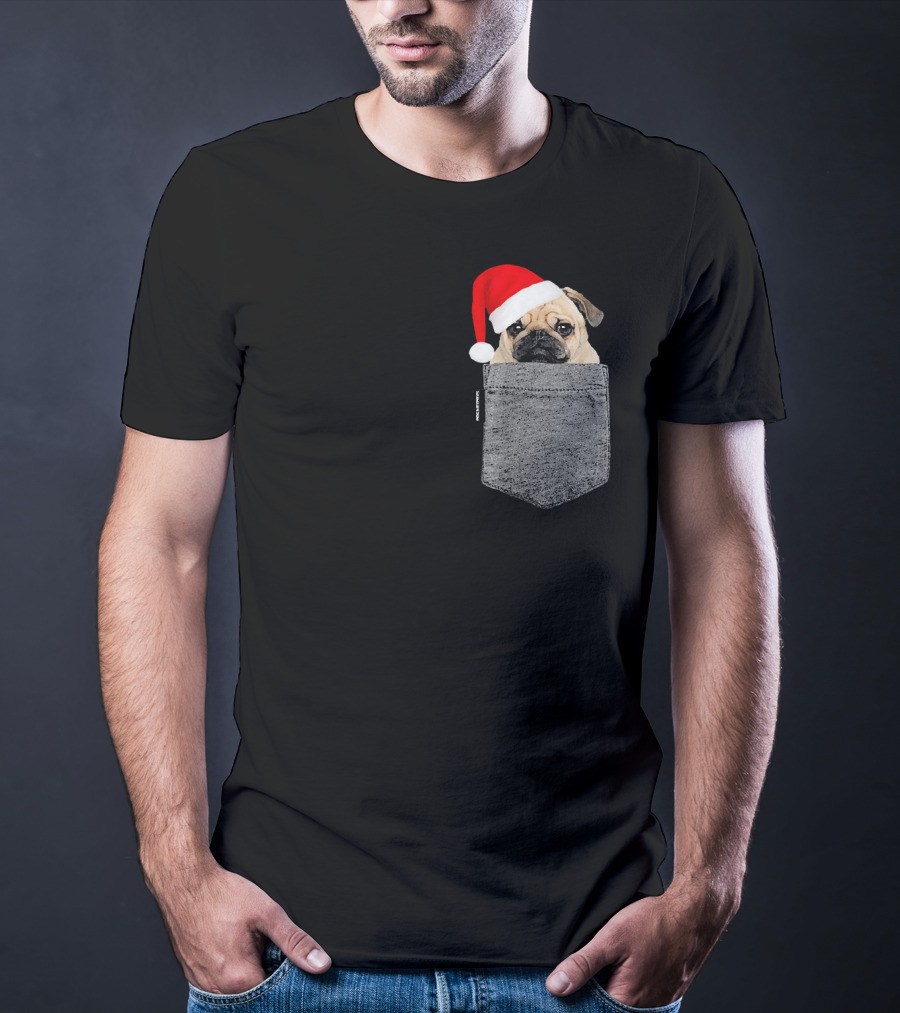 Dog In Your Pocket Pug Santa Hat T-Shirt