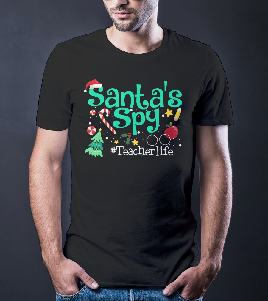 Santa's Spy #Teacherlife Christmas Icons T-Shirt