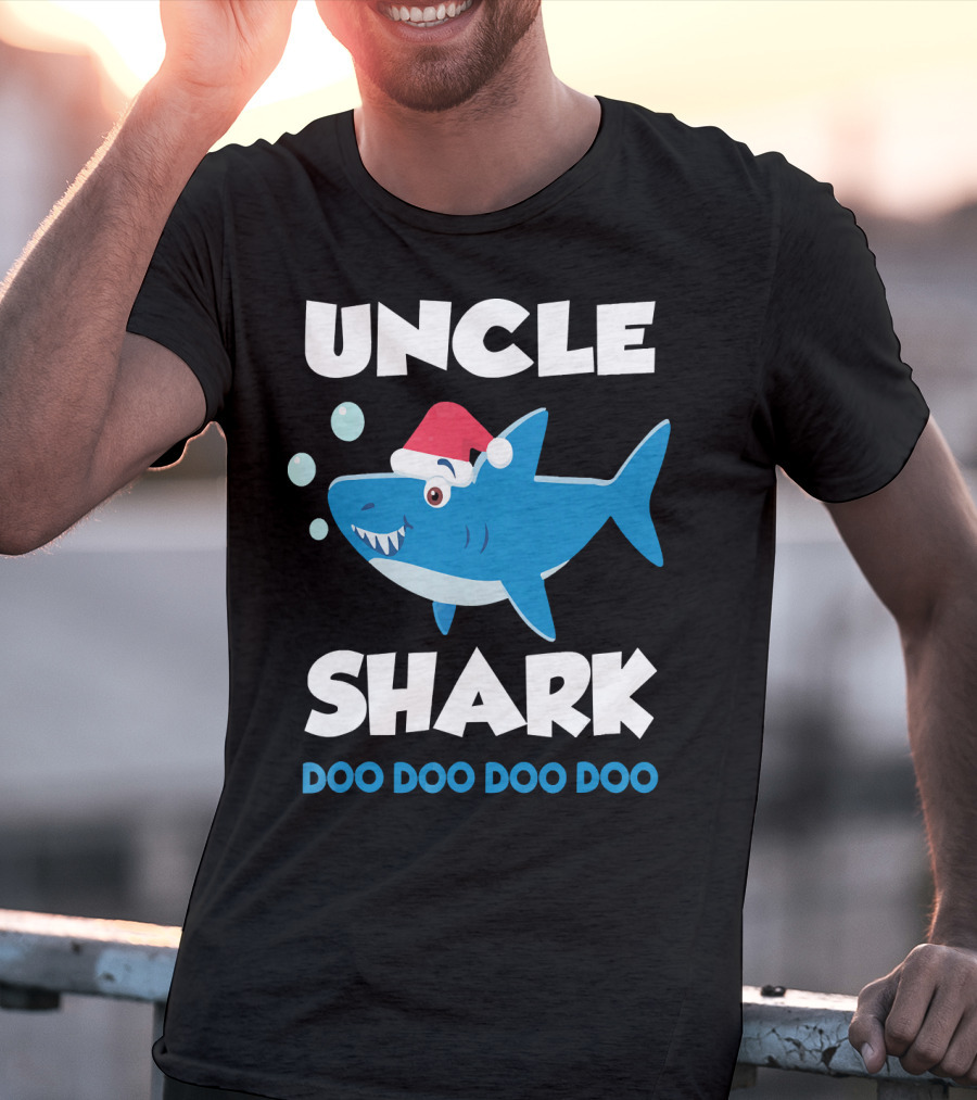 Uncle Shark Doo Doo Doo Doo Christmas Shark Santa Hat T-Shirt