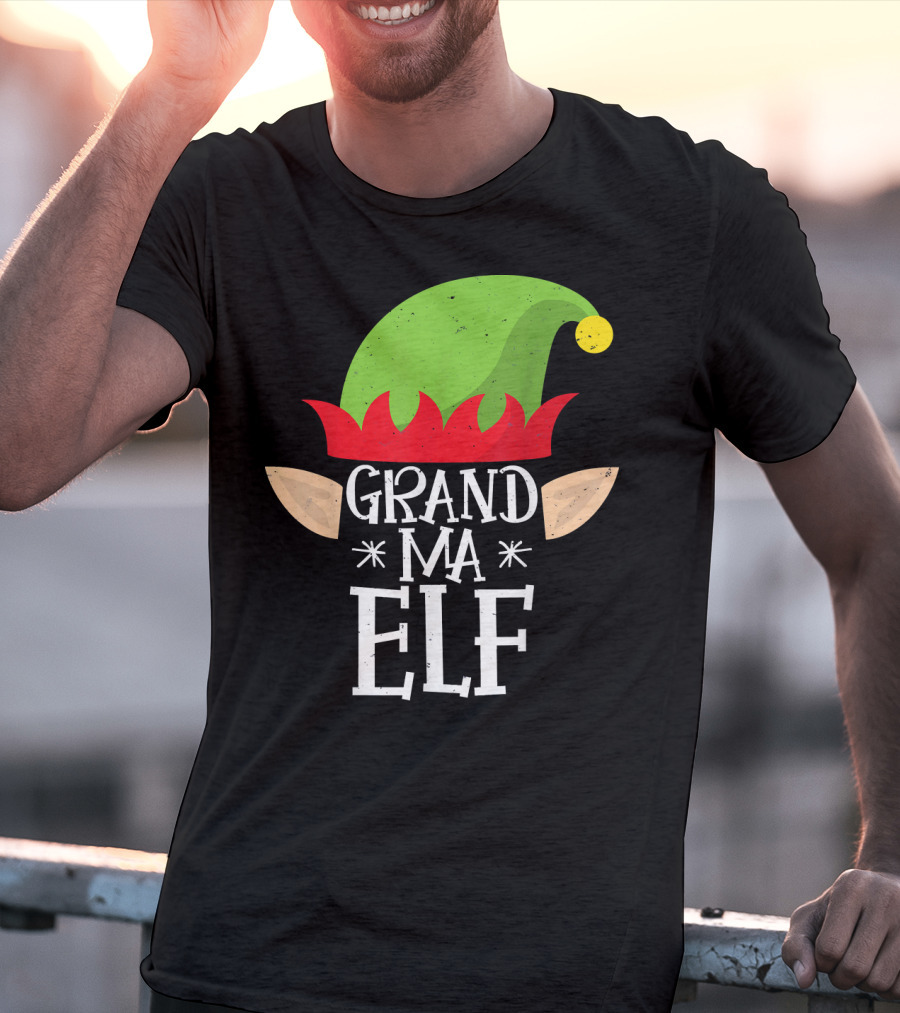 Grandma Elf Funny Christmas Family Match Hat Ears Holiday T-Shirt