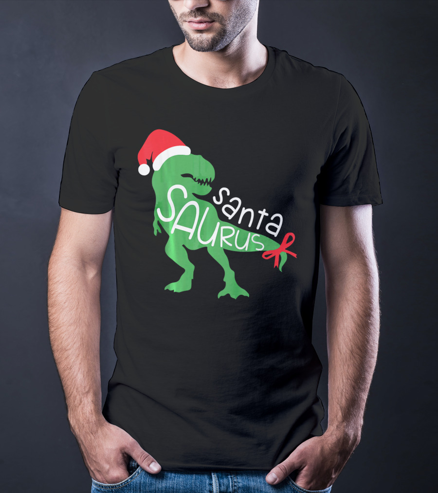 T Rex Dinosaur Santa Saurus Merry Funny Christmas Hat T-Shirt