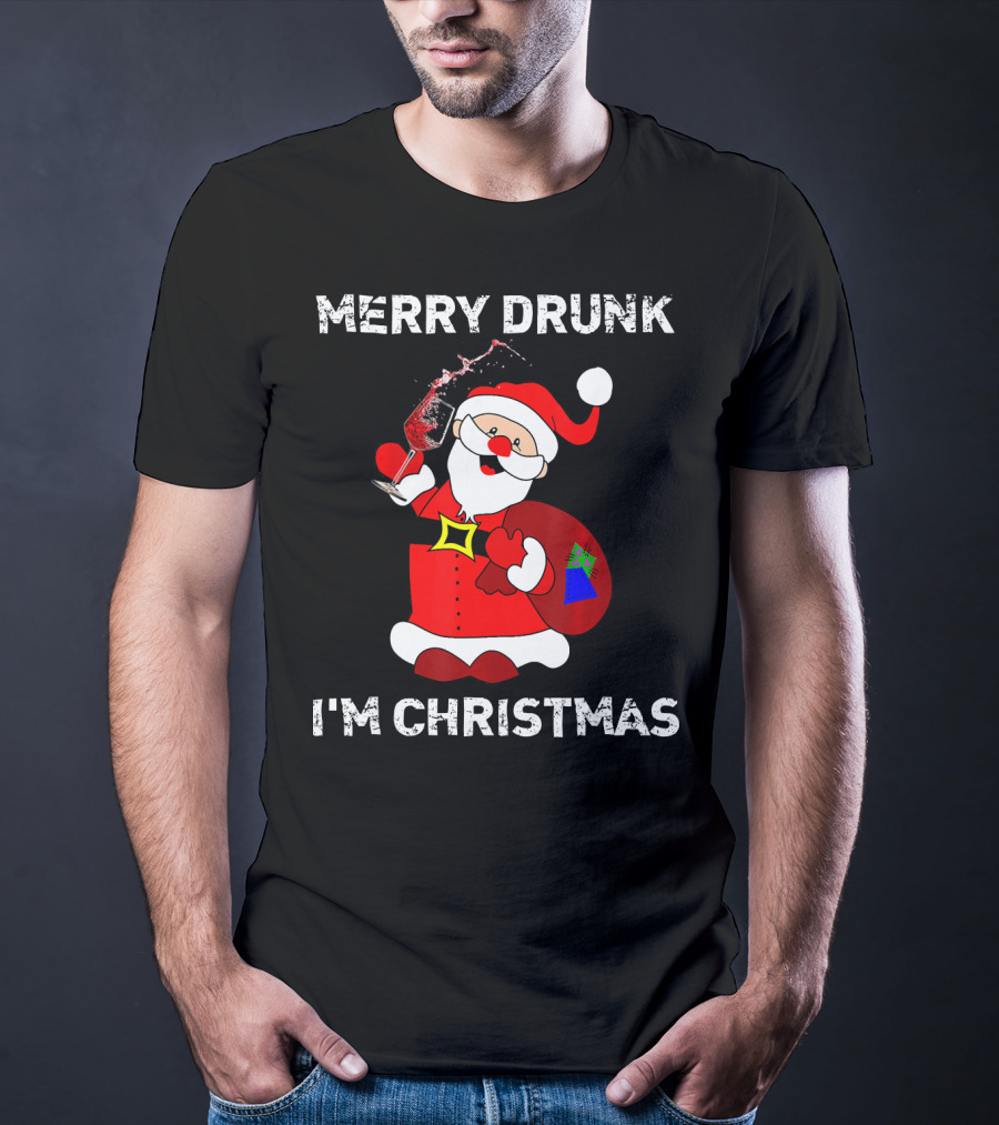 Merry Drunk I'm Christmas Santa With Wine T-Shirt