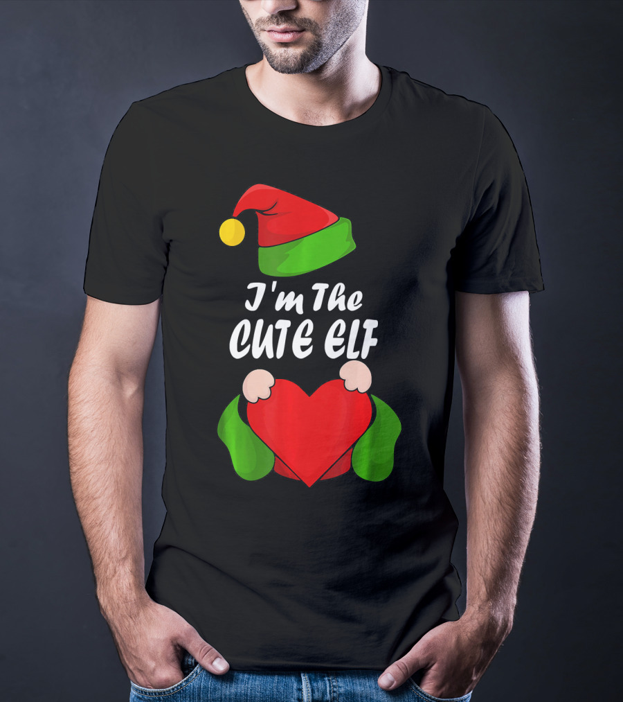 I'm The Cute Elf Red Heart Christmas Hat T-Shirt