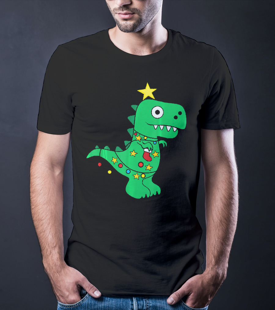 Christmas Dinosaur Rex With Star And Lights T-Shirt