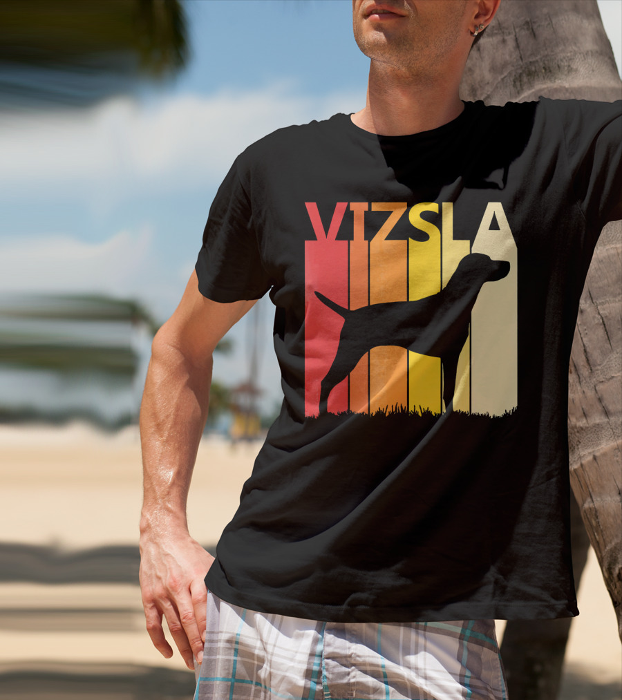 Retro Vizsla Dog Silhouette With Gradient Stripes T-Shirt