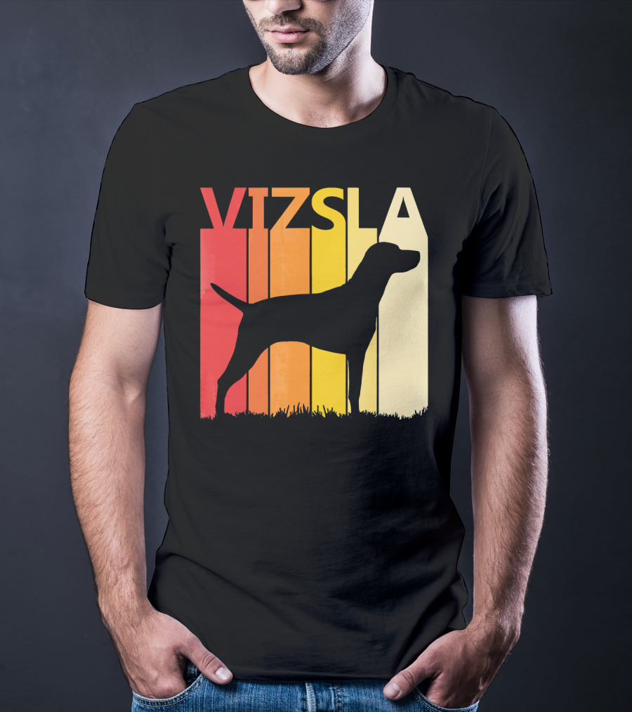 Retro Vizsla Dog Silhouette With Gradient Stripes T-Shirt