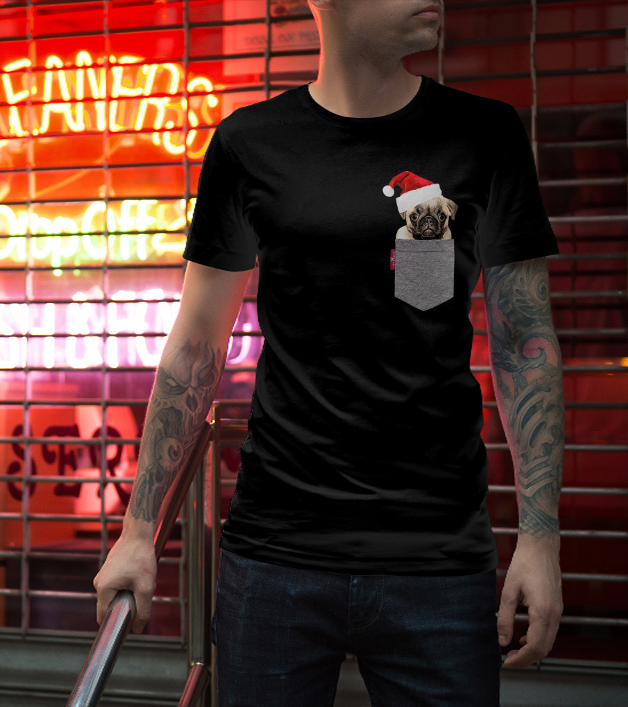 Santa Hat Funny Pug In A Pocket Cute T-Shirt