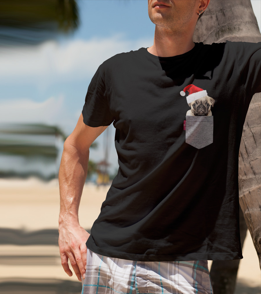 Santa Hat Funny Pug In A Pocket Cute T-Shirt