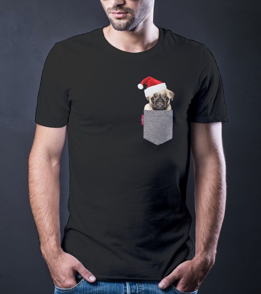 Santa Hat Funny Pug In A Pocket Cute T-Shirt