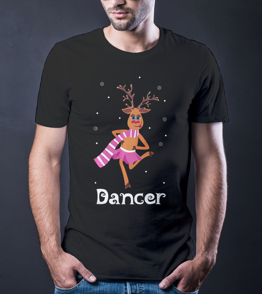 Dancer Pink Skirt Reindeer Girl With Antlers T-Shirt