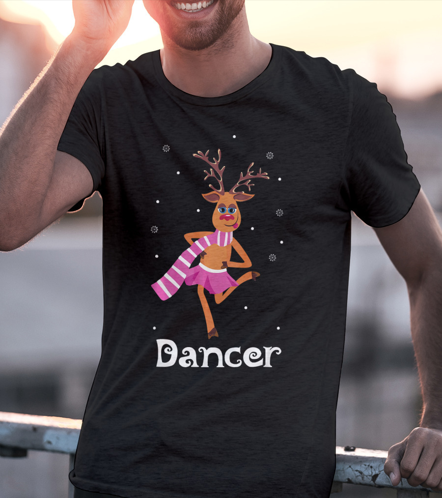 Dancer Pink Skirt Reindeer Girl With Antlers T-Shirt