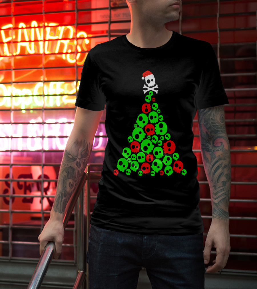 Christmas Santa Skull Tree Holiday T-Shirt