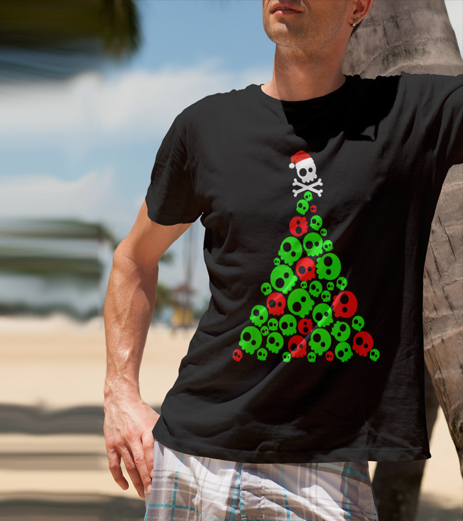 Christmas Santa Skull Tree Holiday T-Shirt