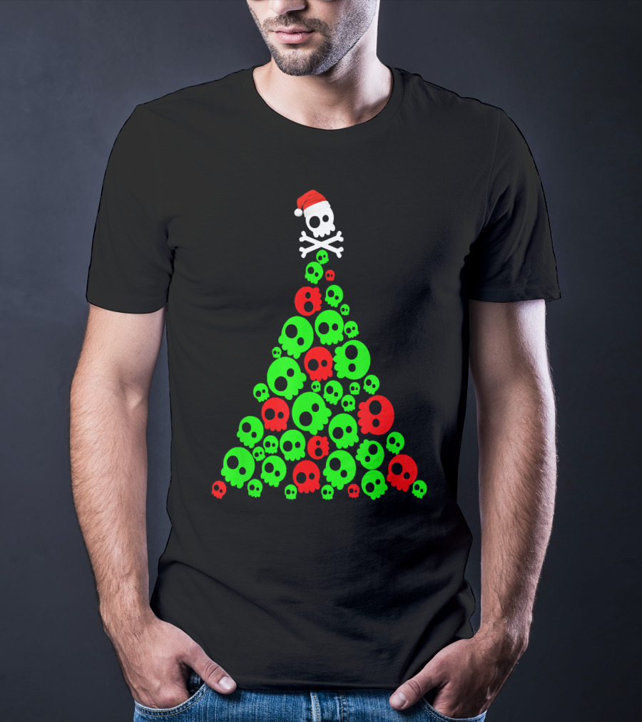 Christmas Santa Skull Tree Holiday T-Shirt