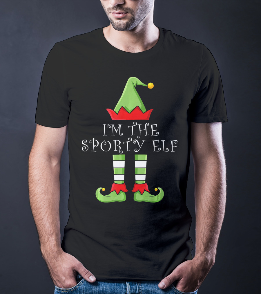 I'm The Sporty Elf Christmas Hat And Striped Shoes T-Shirt