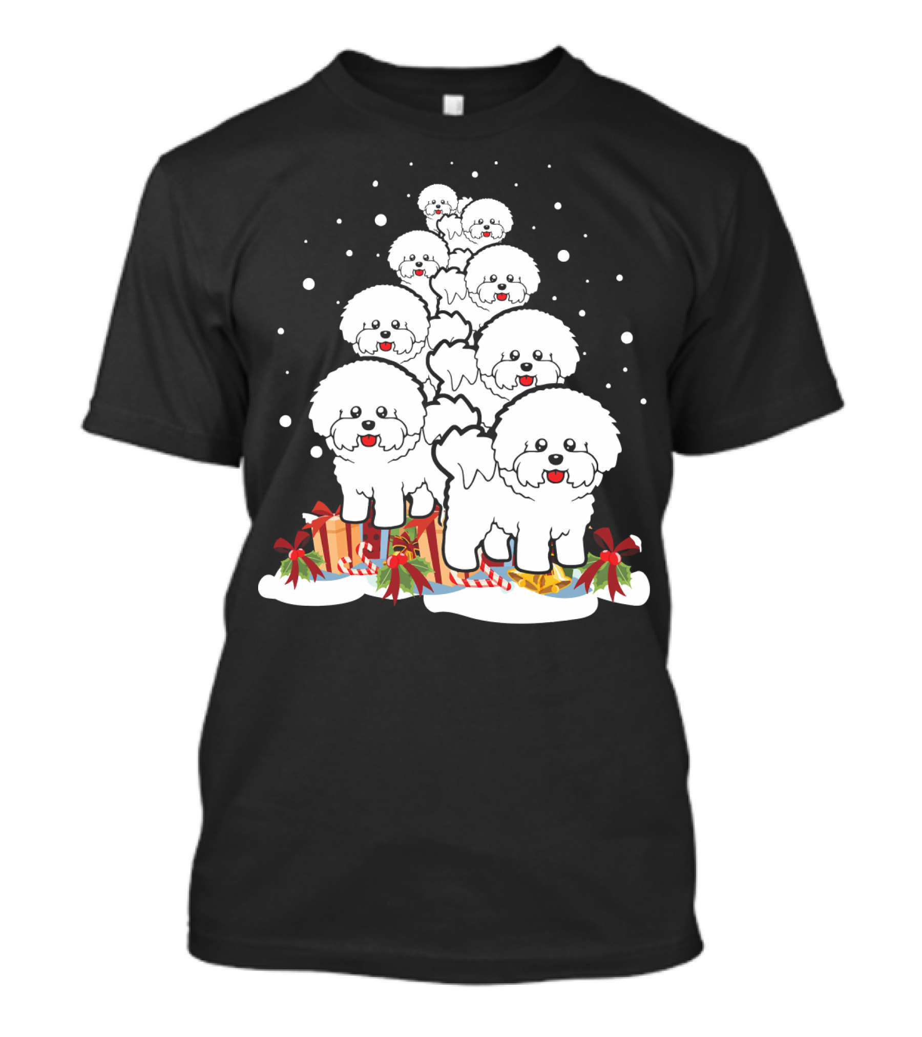 Bichon Frise Christmas Tree With Gifts And Snowflakes T-Shirt