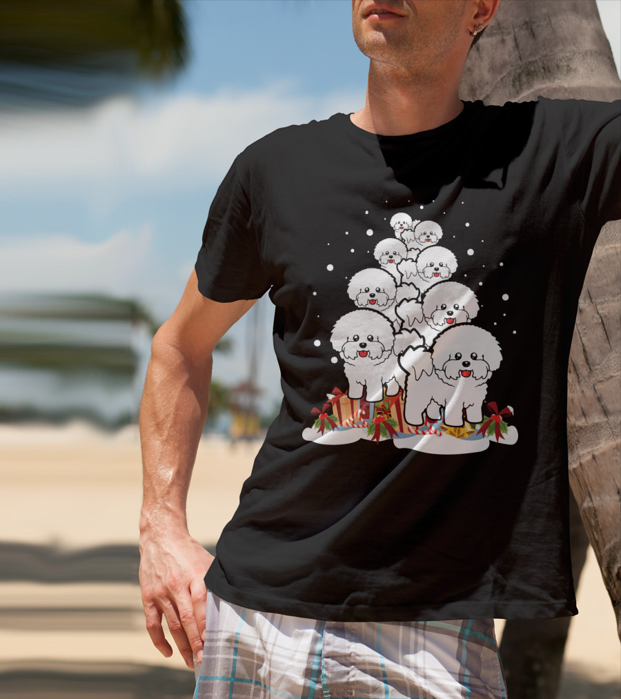 Bichon Frise Christmas Tree With Gifts And Snowflakes T-Shirt