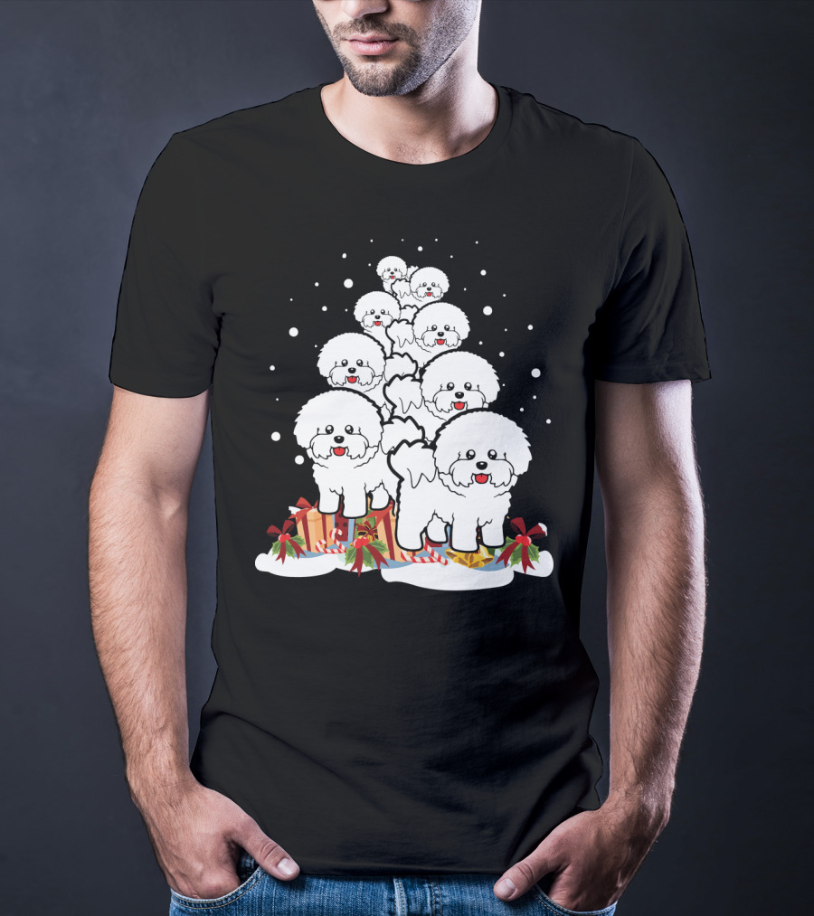 Bichon Frise Christmas Tree With Gifts And Snowflakes T-Shirt