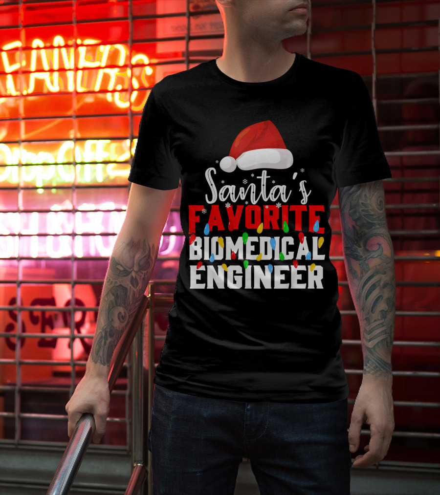 Santa's Favorite Biomedical Engineer Christmas Lights Snowflakes Hat T-Shirt