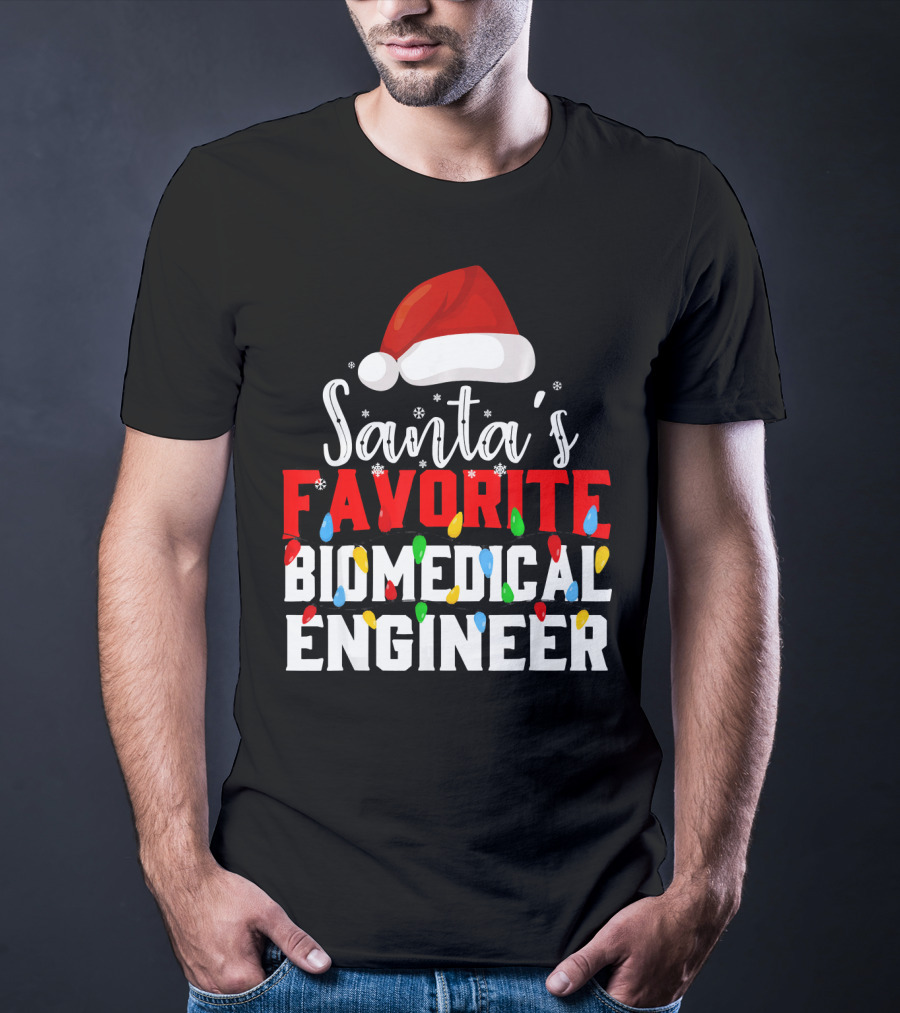 Santa's Favorite Biomedical Engineer Christmas Lights Snowflakes Hat T-Shirt