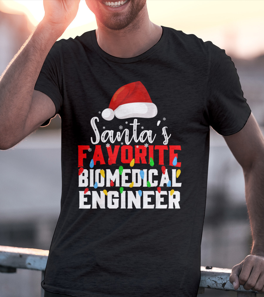 Santa's Favorite Biomedical Engineer Christmas Lights Snowflakes Hat T-Shirt
