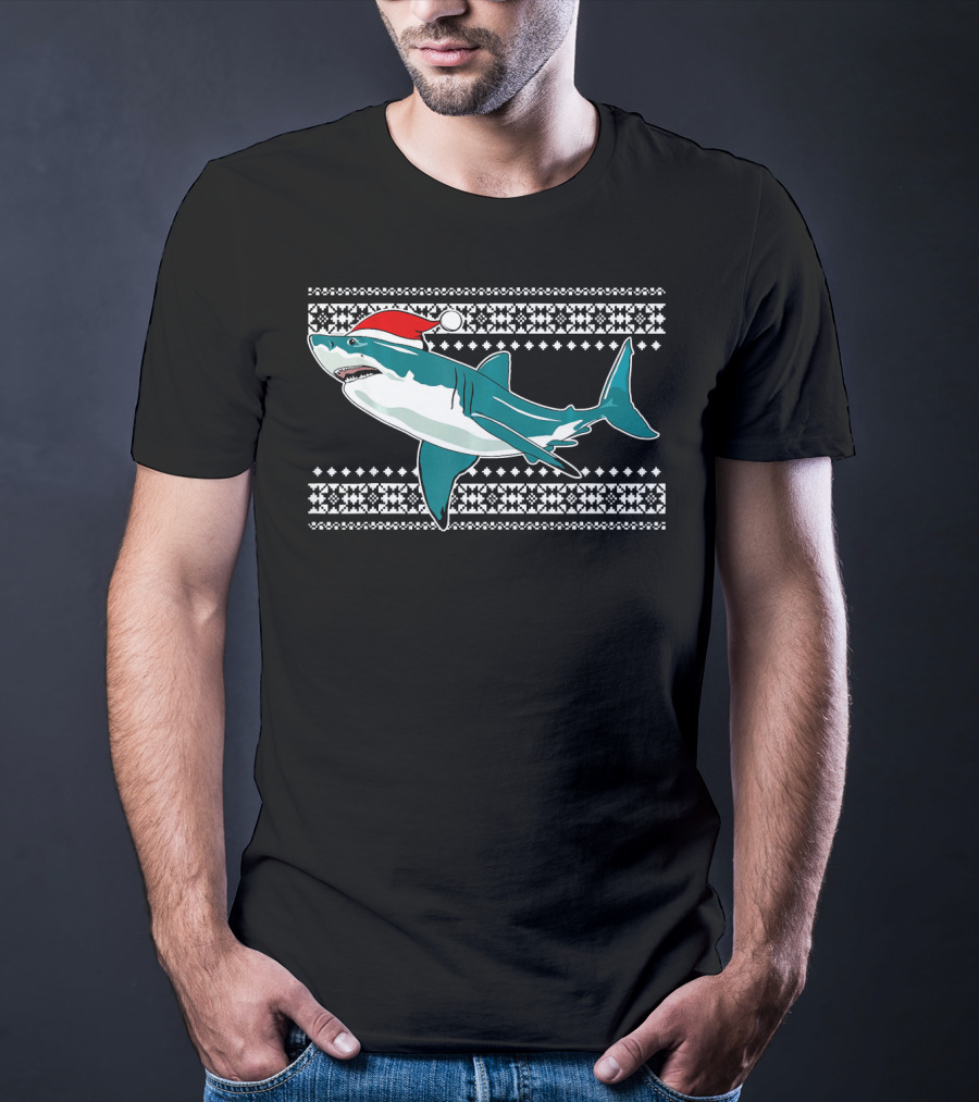 Christmas Shark With Santa Hat Ugly T-Shirt