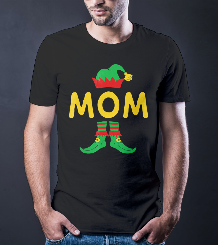Mom Elf Funny Christmas Family Mat Festive Green And Red T-Shirt