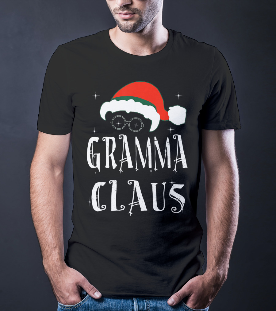 Gramma Claus Matching Family Group Christmas Holiday Santa Hat Glasses T-Shirt