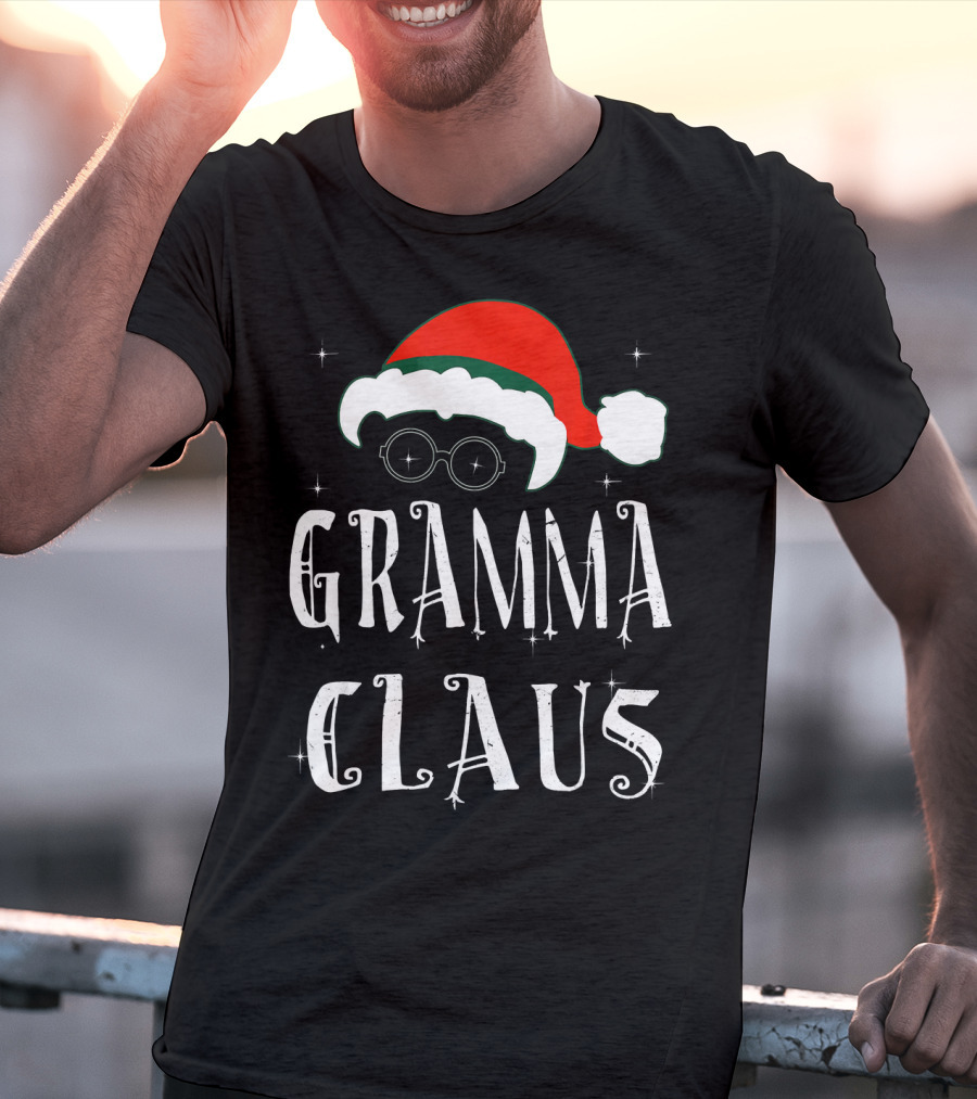 Gramma Claus Matching Family Group Christmas Holiday Santa Hat Glasses T-Shirt