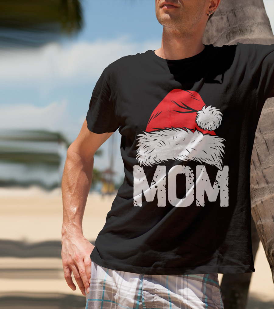 Mom Christmas Santa Hat Family Match T-Shirt