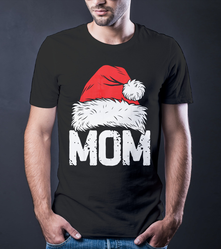 Mom Christmas Santa Hat Family Match T-Shirt