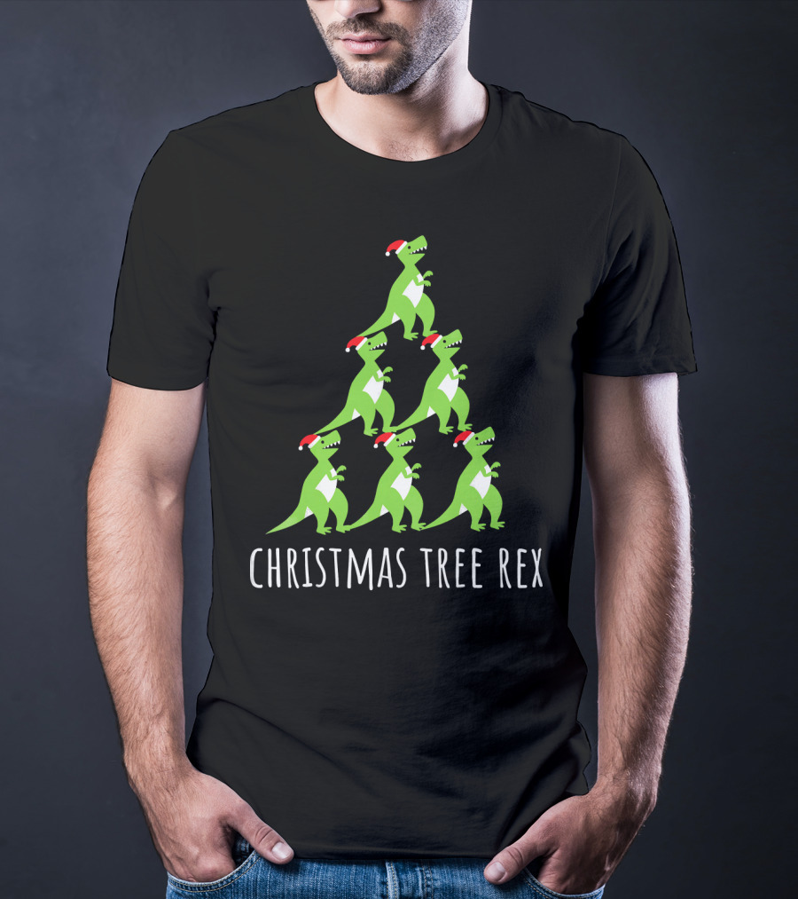 Christmas Tree Rex Dino Funny Boy Girl Santa Hats T-Shirt