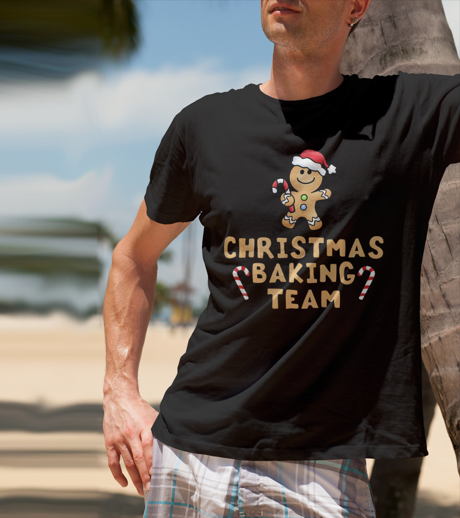 Christmas Baking Team Gingerbread Man Candy Canes And Santa Hat T-Shirt