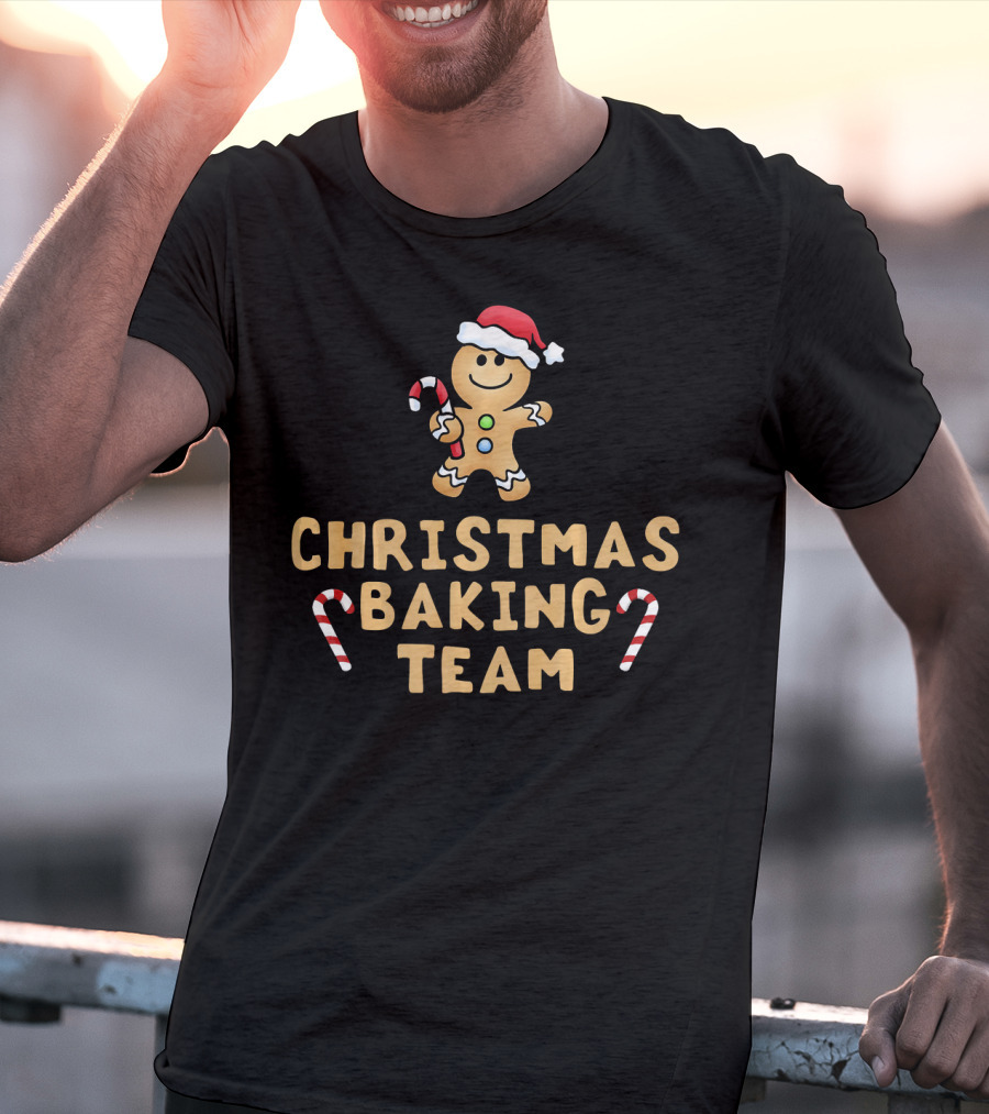 Christmas Baking Team Gingerbread Man Candy Canes And Santa Hat T-Shirt