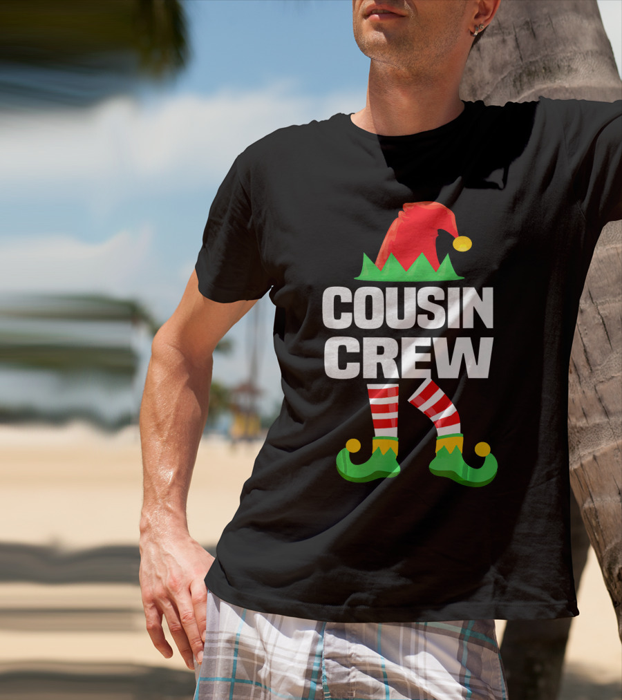 Cousin Crew Elf Hat Striped Legs Christmas T-Shirt