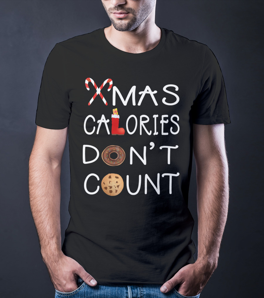 Xmas Calories Don't Count Candy Cane Boot Donut Cookie T-Shirt