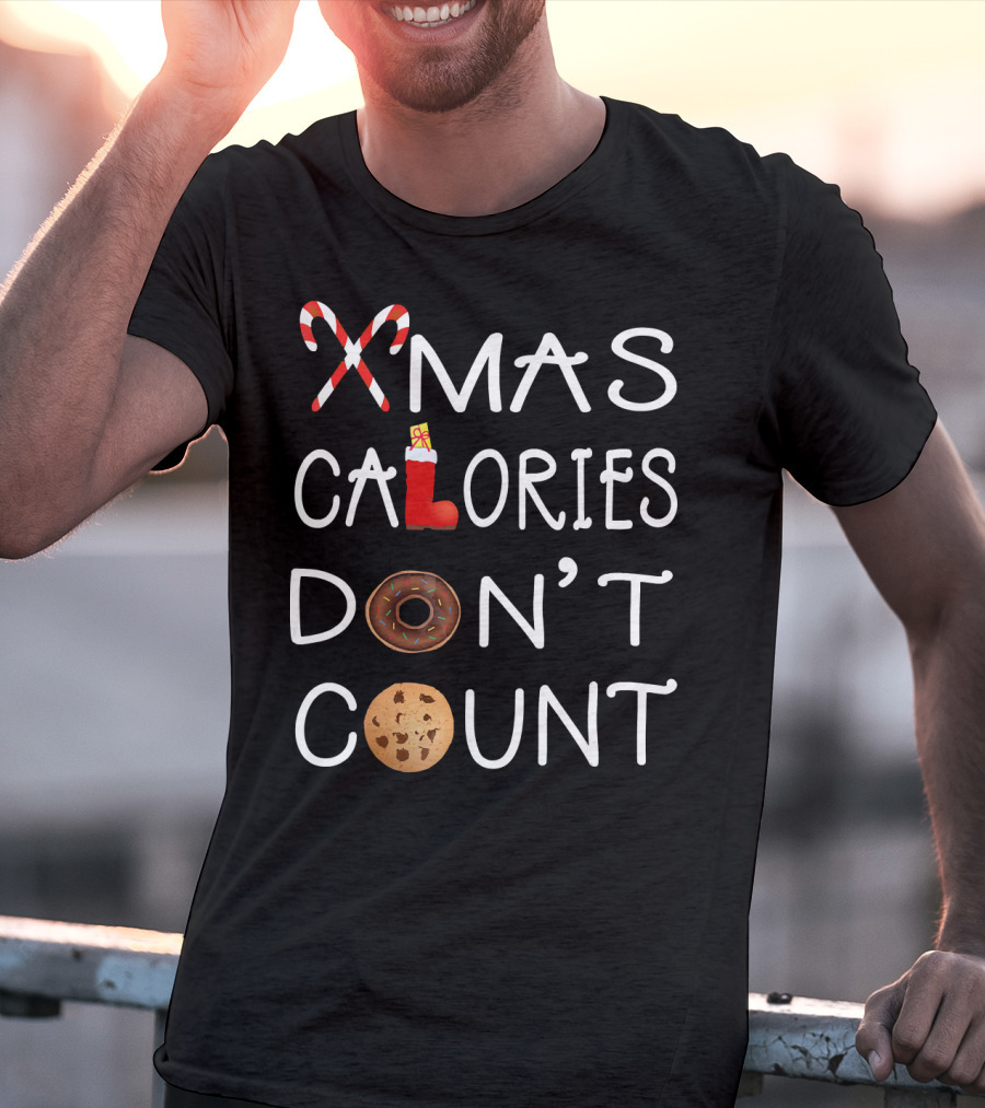 Xmas Calories Don't Count Candy Cane Boot Donut Cookie T-Shirt