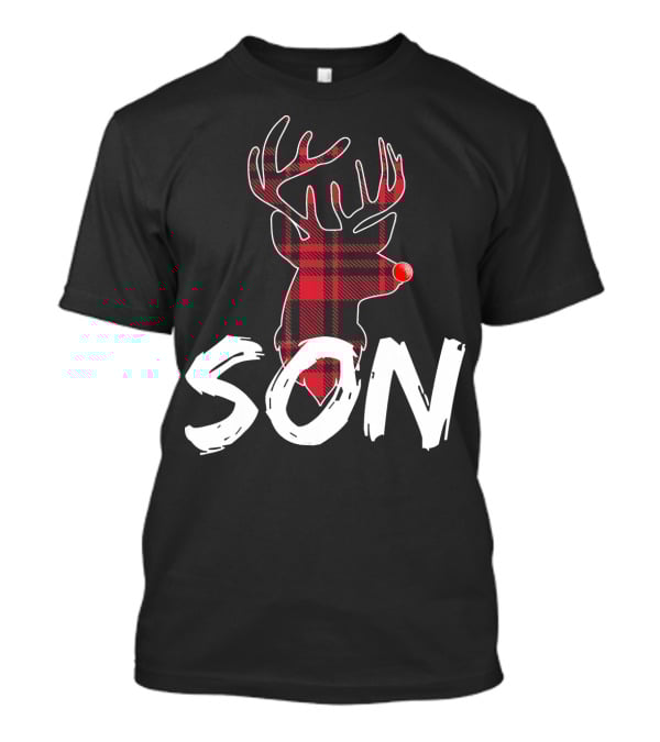 Son Family Matching Christmas Red Plaid Reindeer T-Shirt