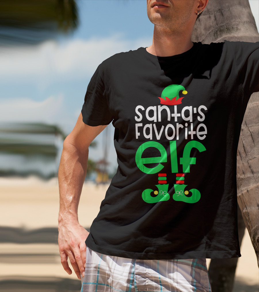 Santa's Favorite Elf Festive Outfit With Hat And Shoes T-Shirt