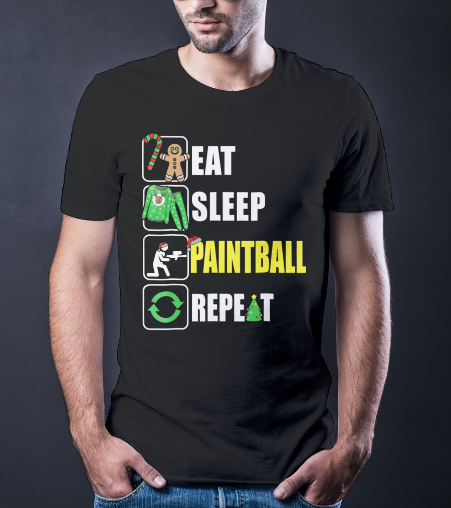 Festive Eat Sleep Paintball Repeat Christmas T-Shirt