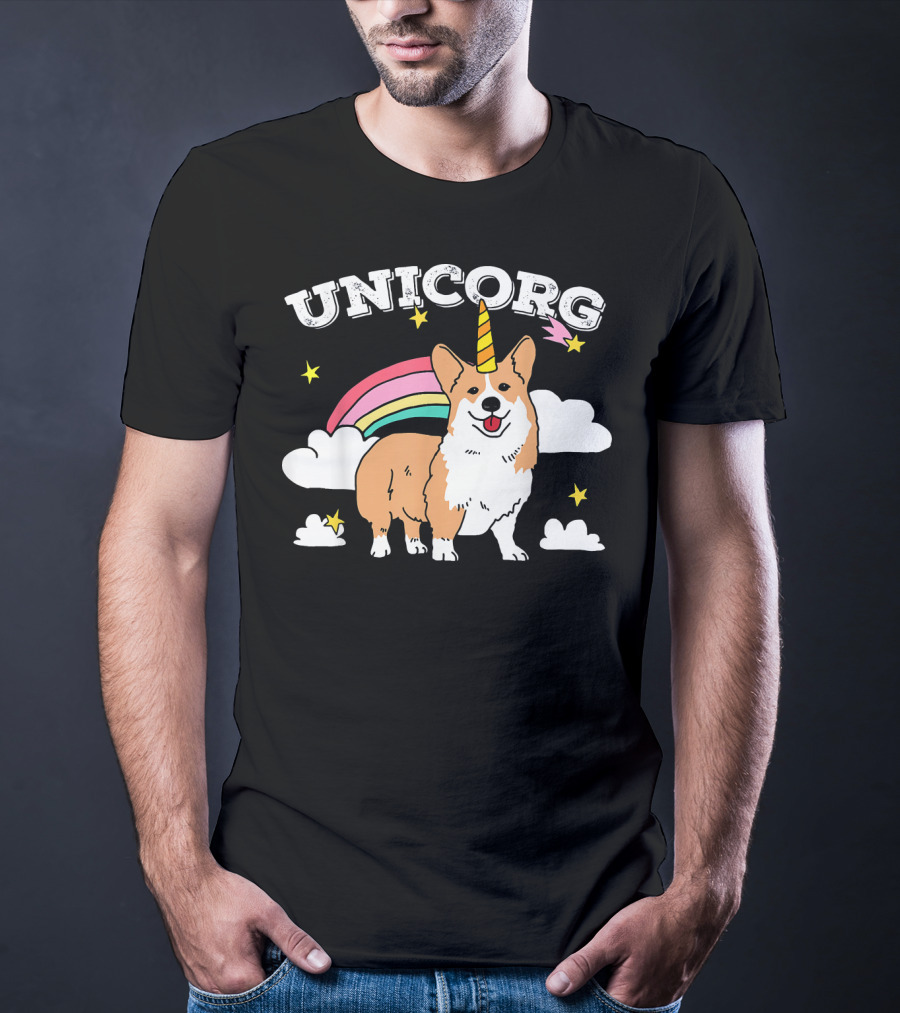 Unicorg Rainbow Unicorn Corgi With Stars And Clouds Birthday T-Shirt
