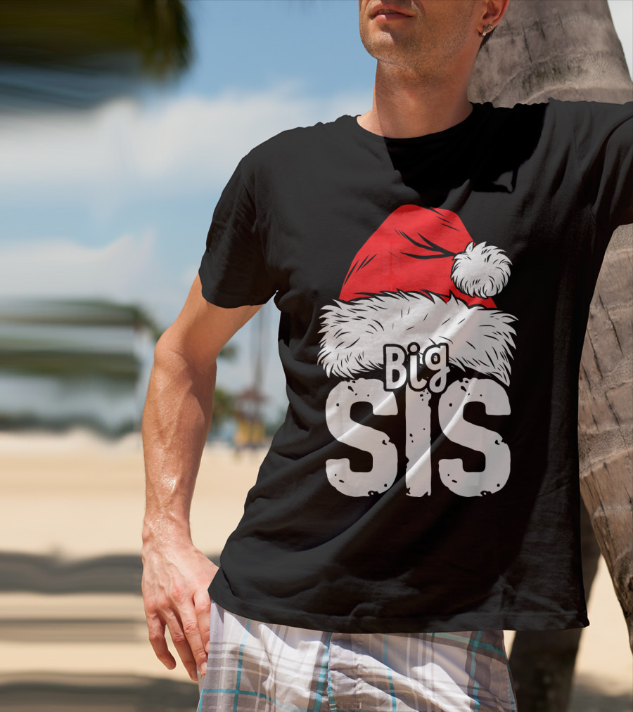 Big Sis Christmas Santa Hat Family T-Shirt