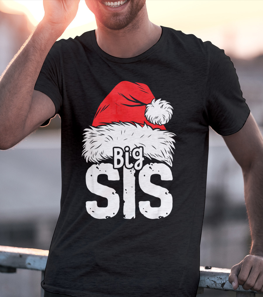 Big Sis Christmas Santa Hat Family T-Shirt