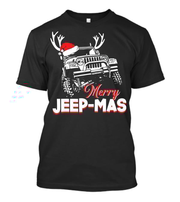 Merry Jeep-Mas Funny Jeep With Santa Hat And Reindeer Antlers T-Shirt