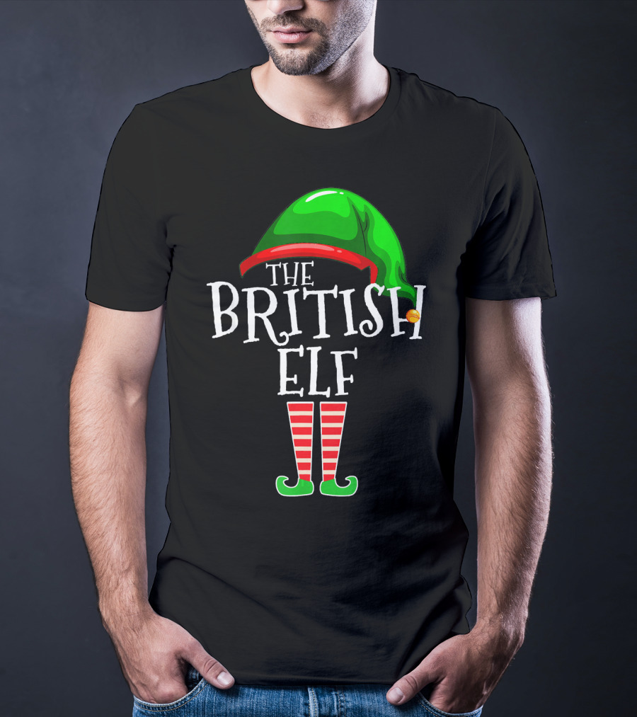 The British Elf Green Hat Red Striped Socks Family Matching Group T-Shirt
