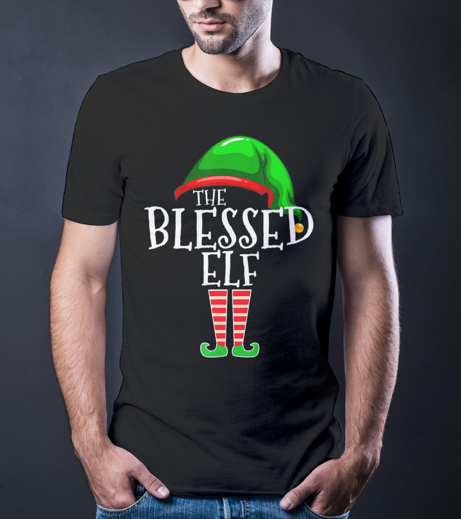 The Blessed Elf Hat And Striped Legs Christmas T-Shirt