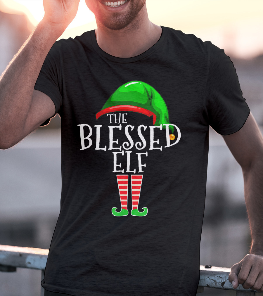 The Blessed Elf Hat And Striped Legs Christmas T-Shirt