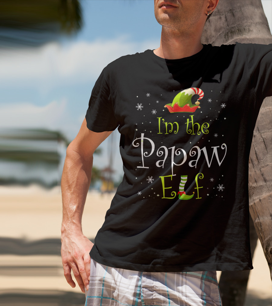 I'm The Papaw Elf Matching Family Group Christmas Snowflakes Hat And Shoe T-Shirt