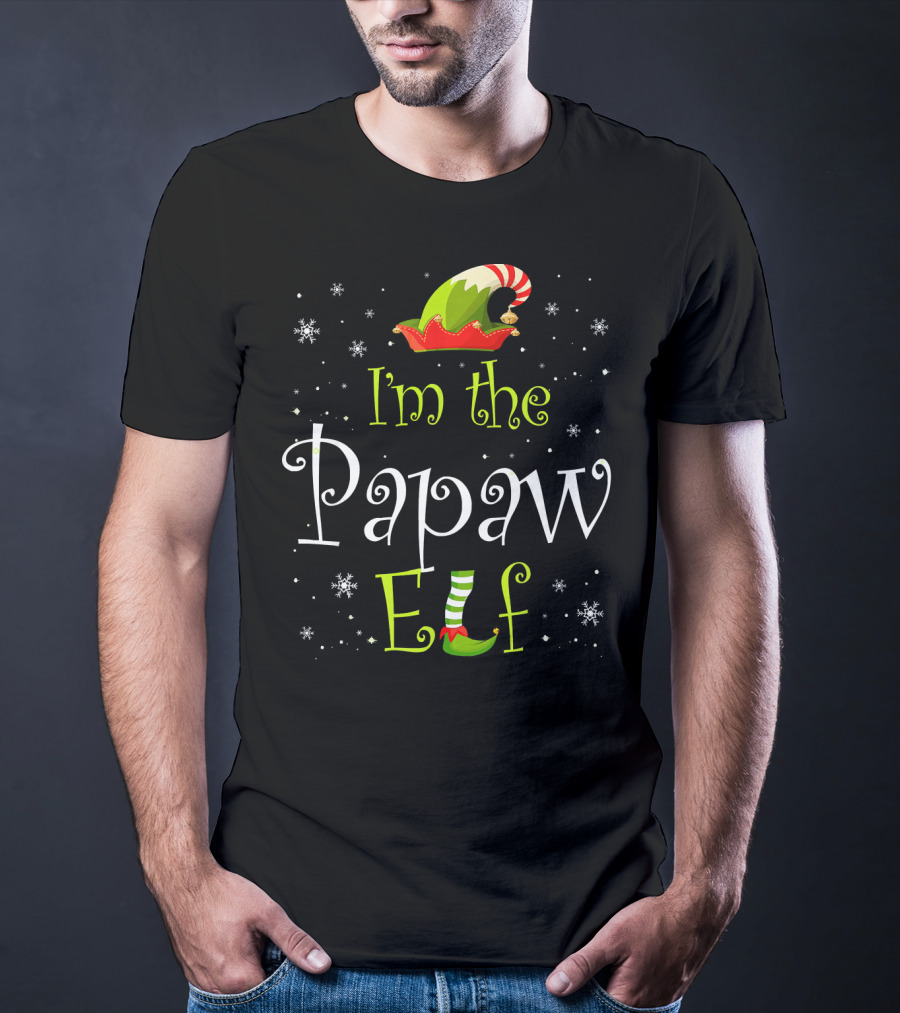 I'm The Papaw Elf Matching Family Group Christmas Snowflakes Hat And Shoe T-Shirt